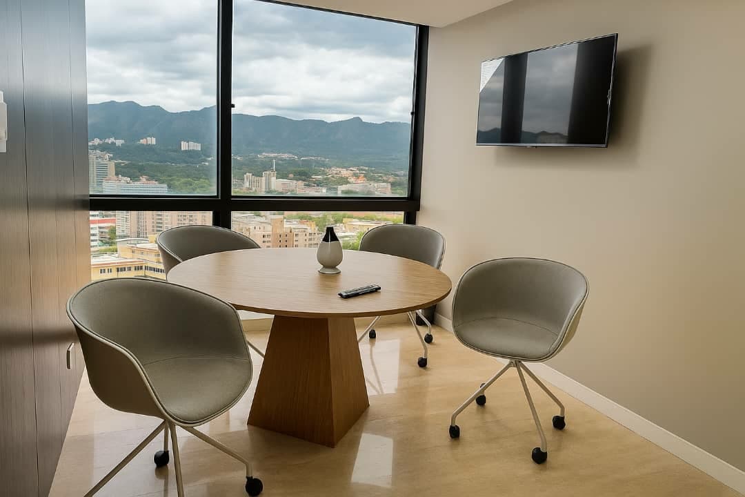 Sala de reuniones de 4 personas con mesa redonda